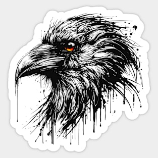 Portrait of a Raven Dripping Ink Sticker